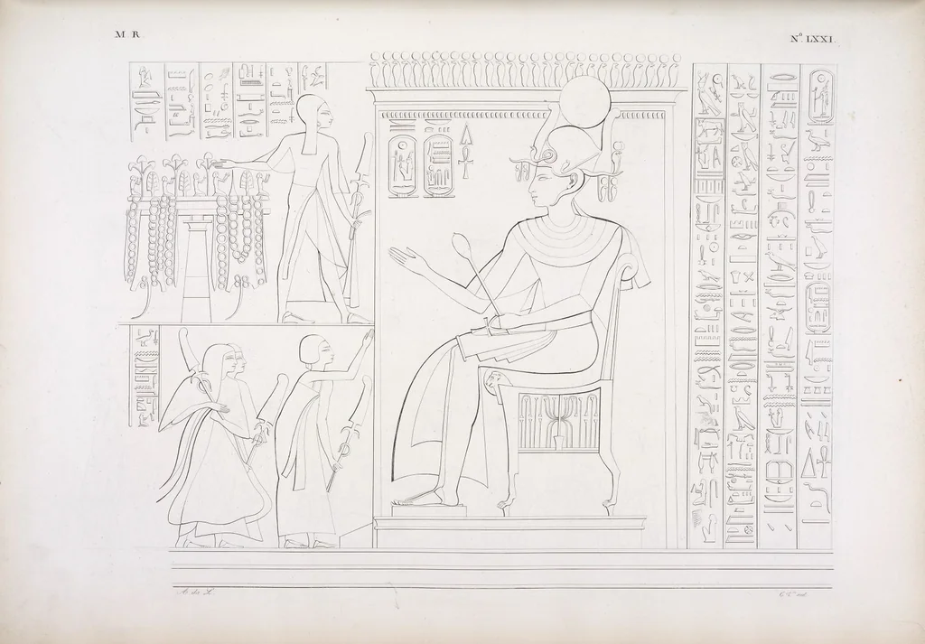 An illustration from I monumenti dell'Egitto e della Nubia disegnati dalla spedizione scientifico-letteraria toscana in Egitto; distribuiti in ordine di materie interpretati ed illustrati dal dottore Ippolito Rosellini, 1832, leaf 80