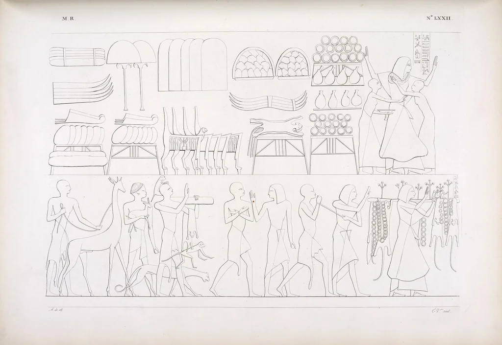 An illustration from I monumenti dell'Egitto e della Nubia disegnati dalla spedizione scientifico-letteraria toscana in Egitto; distribuiti in ordine di materie interpretati ed illustrati dal dottore Ippolito Rosellini, 1832, leaf 81