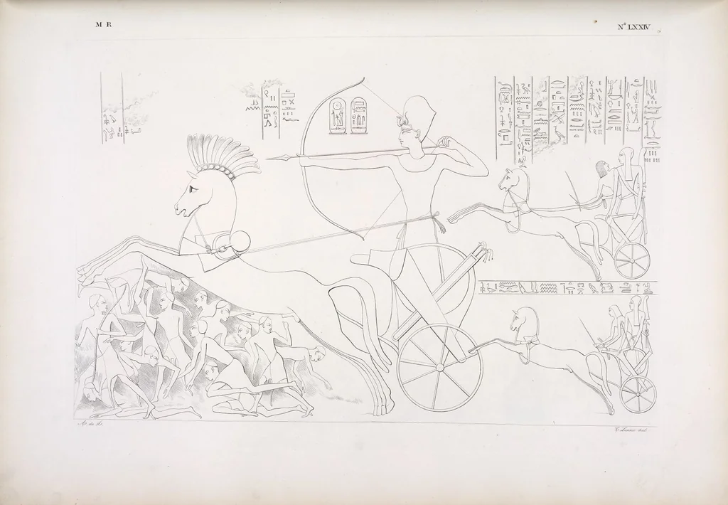 An illustration from I monumenti dell'Egitto e della Nubia disegnati dalla spedizione scientifico-letteraria toscana in Egitto; distribuiti in ordine di materie interpretati ed illustrati dal dottore Ippolito Rosellini, 1832, leaf 83