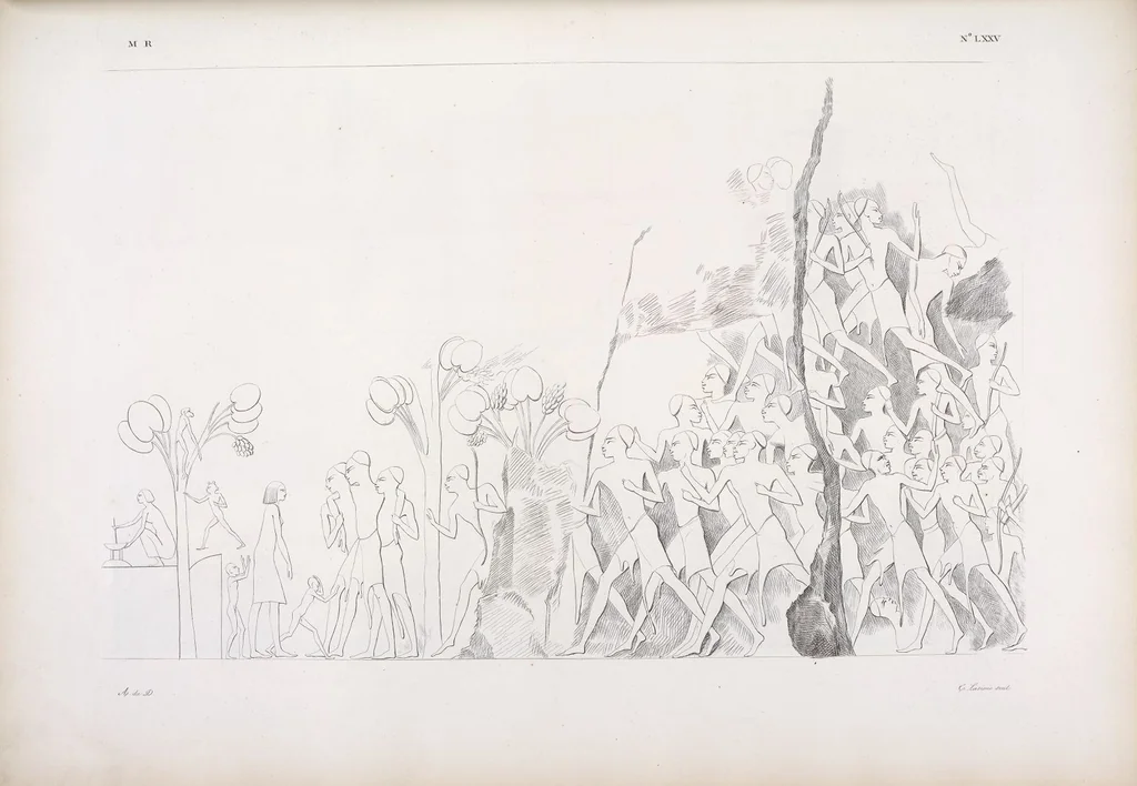 An illustration from I monumenti dell'Egitto e della Nubia disegnati dalla spedizione scientifico-letteraria toscana in Egitto; distribuiti in ordine di materie interpretati ed illustrati dal dottore Ippolito Rosellini, 1832, leaf 84