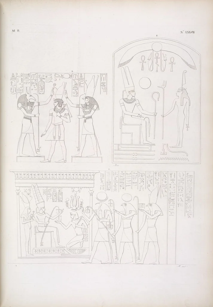 An illustration from I monumenti dell'Egitto e della Nubia disegnati dalla spedizione scientifico-letteraria toscana in Egitto; distribuiti in ordine di materie interpretati ed illustrati dal dottore Ippolito Rosellini, 1832, leaf 86