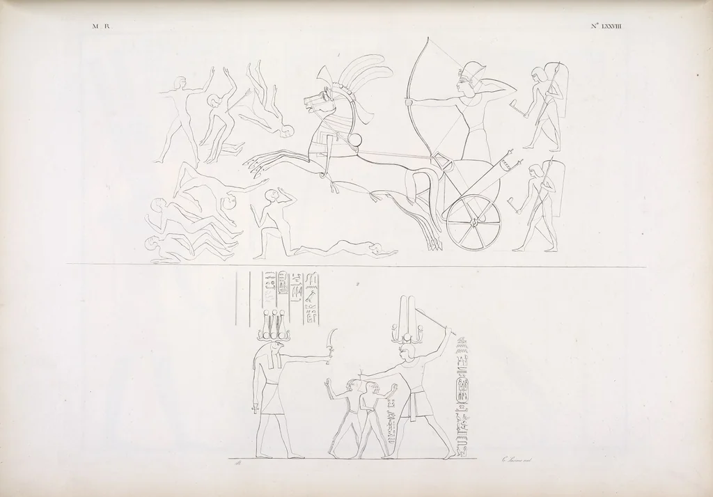 An illustration from I monumenti dell'Egitto e della Nubia disegnati dalla spedizione scientifico-letteraria toscana in Egitto; distribuiti in ordine di materie interpretati ed illustrati dal dottore Ippolito Rosellini, 1832, leaf 87
