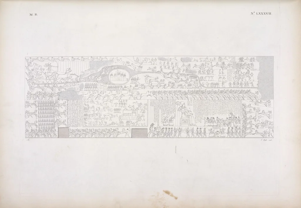 An illustration from I monumenti dell'Egitto e della Nubia disegnati dalla spedizione scientifico-letteraria toscana in Egitto; distribuiti in ordine di materie interpretati ed illustrati dal dottore Ippolito Rosellini, 1832, leaf 96