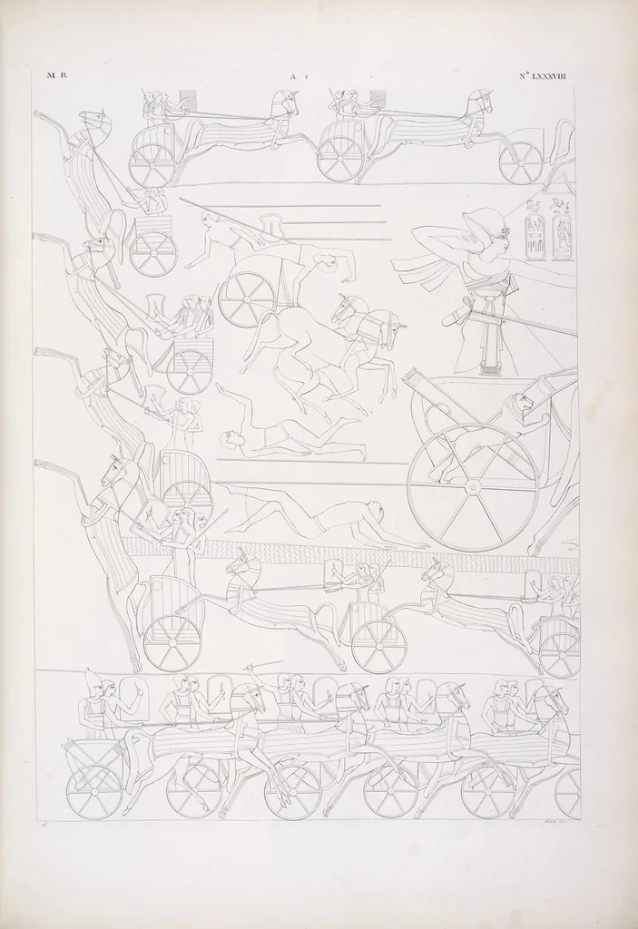 An illustration from I monumenti dell'Egitto e della Nubia disegnati dalla spedizione scientifico-letteraria toscana in Egitto; distribuiti in ordine di materie interpretati ed illustrati dal dottore Ippolito Rosellini, 1832, leaf 97