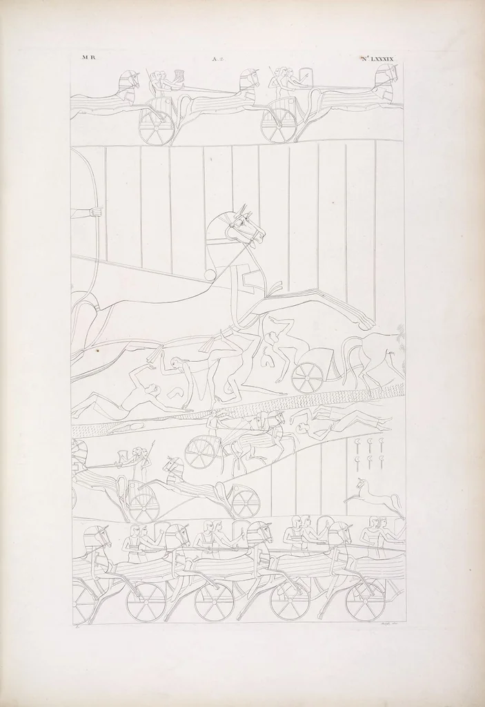 An illustration from I monumenti dell'Egitto e della Nubia disegnati dalla spedizione scientifico-letteraria toscana in Egitto; distribuiti in ordine di materie interpretati ed illustrati dal dottore Ippolito Rosellini, 1832, leaf 98