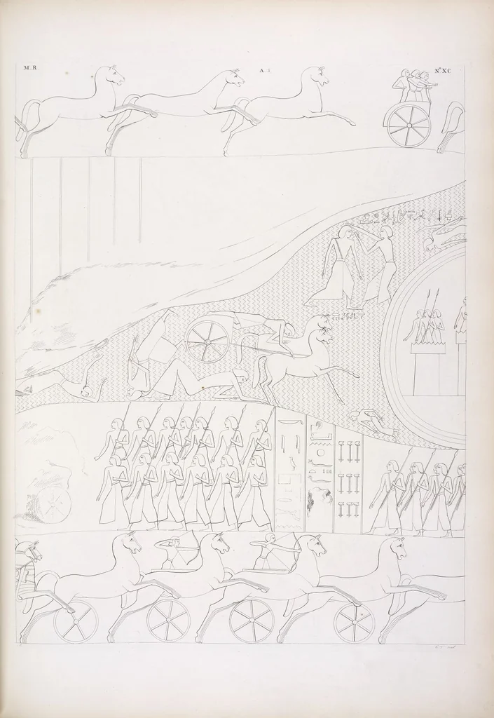 An illustration from I monumenti dell'Egitto e della Nubia disegnati dalla spedizione scientifico-letteraria toscana in Egitto; distribuiti in ordine di materie interpretati ed illustrati dal dottore Ippolito Rosellini, 1832, leaf 99