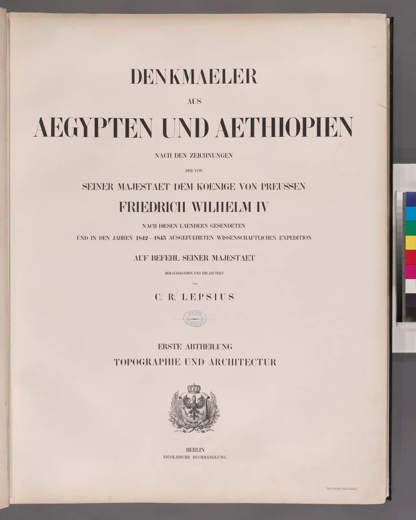 An illustration from Denkmaeler aus Aegypten und Aethiopien nach den Zeichnungen der von seiner Majestat dem Koenige von Preussen Friedrich Wilhelm IV nach diesen Landern gesendeten und in den Jahren 1842-1845 ausgefuhrten wissenschaftlichen Expedition, 1849, leaf 2