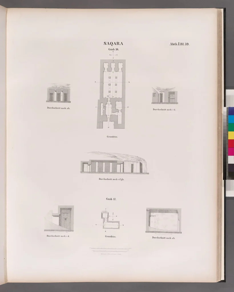 An illustration from Denkmaeler aus Aegypten und Aethiopien nach den Zeichnungen der von seiner Majestat dem Koenige von Preussen Friedrich Wilhelm IV nach diesen Landern gesendeten und in den Jahren 1842-1845 ausgefuhrten wissenschaftlichen Expedition, 1849, leaf 45