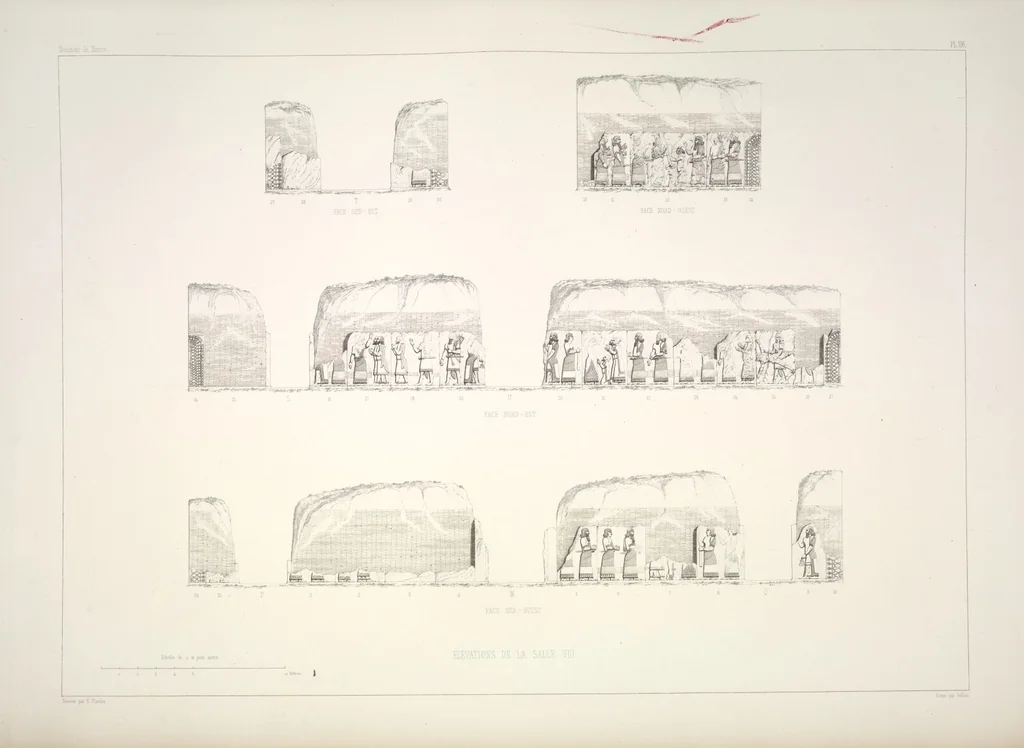 An illustration from Monument de Ninive, découvert et décrit par M.P.E. Botta; mesuré et dessiné par M.E. Flandin. Ouvrage publié par ordre du gouvernement sous les auspices de M. le ministre de l'intérieur et sous la direction d'une commission de l'Institut, 1849, leaf 122
