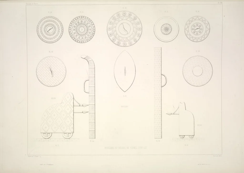 An illustration from Monument de Ninive, découvert et décrit par M.P.E. Botta; mesuré et dessiné par M.E. Flandin. Ouvrage publié par ordre du gouvernement sous les auspices de M. le ministre de l'intérieur et sous la direction d'une commission de l'Institut, 1849, leaf 168