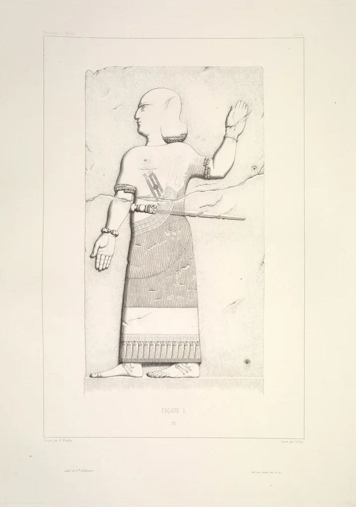 An illustration from Monument de Ninive, découvert et décrit par M.P.E. Botta; mesuré et dessiné par M.E. Flandin. Ouvrage publié par ordre du gouvernement sous les auspices de M. le ministre de l'intérieur et sous la direction d'une commission de l'Institut, 1849, leaf 17
