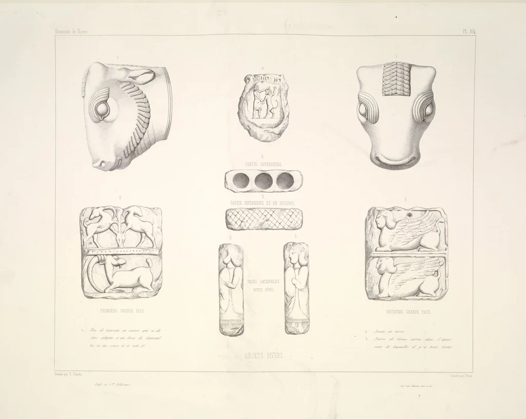 An illustration from Monument de Ninive, découvert et décrit par M.P.E. Botta; mesuré et dessiné par M.E. Flandin. Ouvrage publié par ordre du gouvernement sous les auspices de M. le ministre de l'intérieur et sous la direction d'une commission de l'Institut, 1849, leaf 172