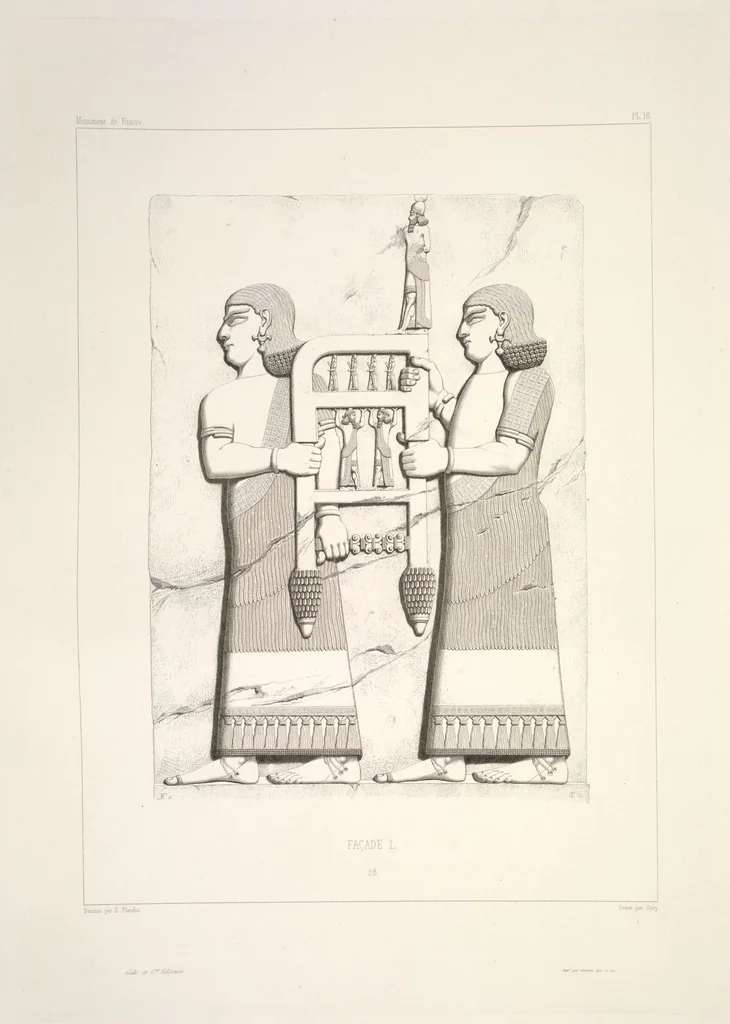 An illustration from Monument de Ninive, découvert et décrit par M.P.E. Botta; mesuré et dessiné par M.E. Flandin. Ouvrage publié par ordre du gouvernement sous les auspices de M. le ministre de l'intérieur et sous la direction d'une commission de l'Institut, 1849, leaf 20