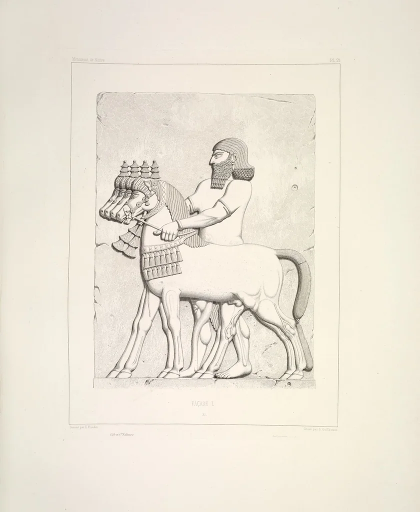 An illustration from Monument de Ninive, découvert et décrit par M.P.E. Botta; mesuré et dessiné par M.E. Flandin. Ouvrage publié par ordre du gouvernement sous les auspices de M. le ministre de l'intérieur et sous la direction d'une commission de l'Institut, 1849, leaf 23