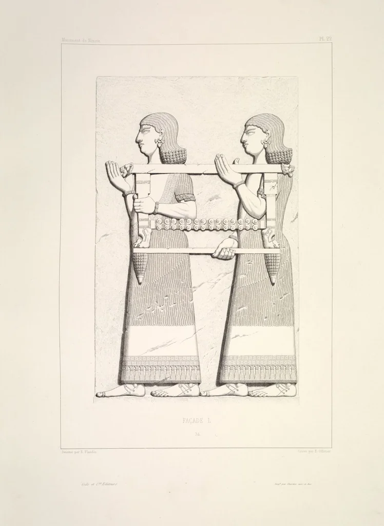 An illustration from Monument de Ninive, découvert et décrit par M.P.E. Botta; mesuré et dessiné par M.E. Flandin. Ouvrage publié par ordre du gouvernement sous les auspices de M. le ministre de l'intérieur et sous la direction d'une commission de l'Institut, 1849, leaf 24