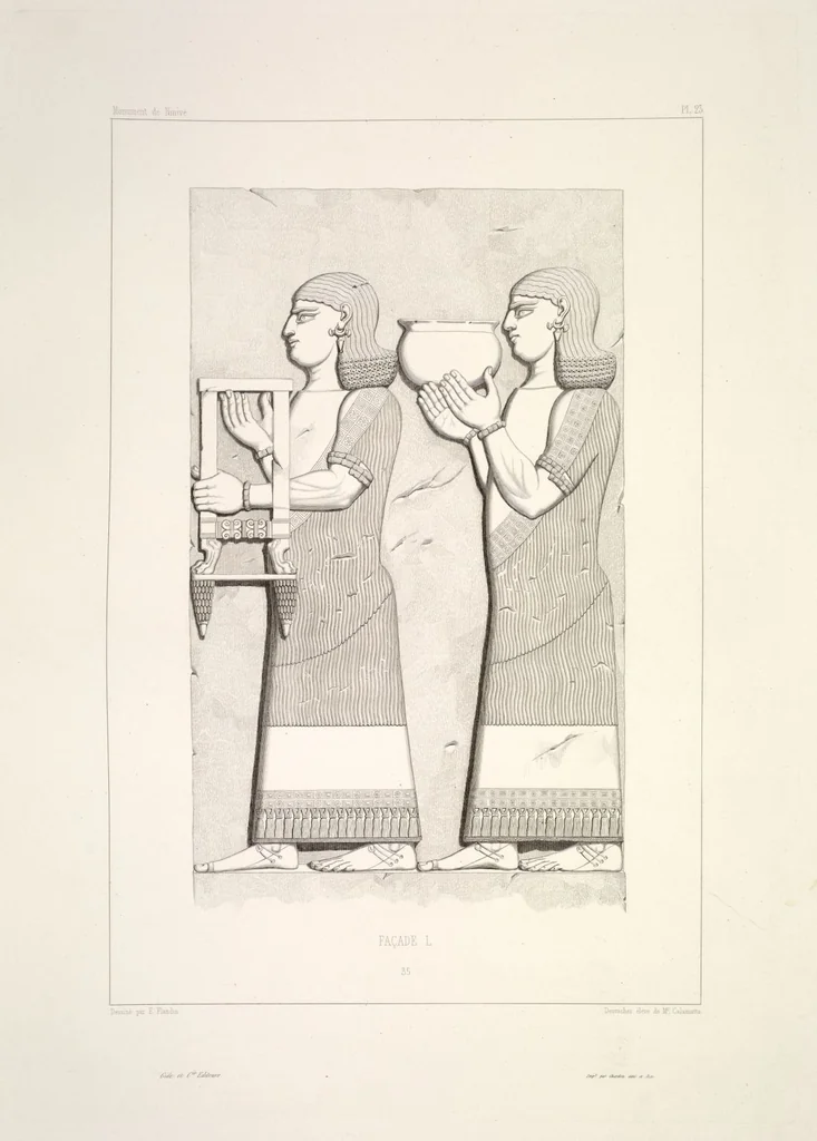 An illustration from Monument de Ninive, découvert et décrit par M.P.E. Botta; mesuré et dessiné par M.E. Flandin. Ouvrage publié par ordre du gouvernement sous les auspices de M. le ministre de l'intérieur et sous la direction d'une commission de l'Institut, 1849, leaf 25