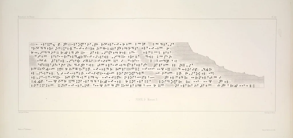 An illustration from Monument de Ninive, découvert et décrit par M.P.E. Botta; mesuré et dessiné par M.E. Flandin. Ouvrage publié par ordre du gouvernement sous les auspices de M. le ministre de l'intérieur et sous la direction d'une commission de l'Institut, 1849, leaf 258