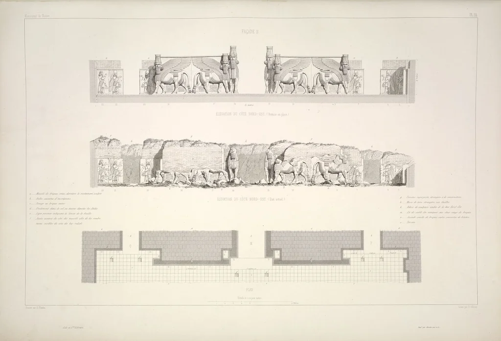 An illustration from Monument de Ninive, découvert et décrit par M.P.E. Botta; mesuré et dessiné par M.E. Flandin. Ouvrage publié par ordre du gouvernement sous les auspices de M. le ministre de l'intérieur et sous la direction d'une commission de l'Institut, 1849, leaf 26