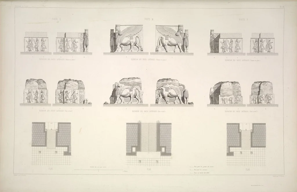 An illustration from Monument de Ninive, découvert et décrit par M.P.E. Botta; mesuré et dessiné par M.E. Flandin. Ouvrage publié par ordre du gouvernement sous les auspices de M. le ministre de l'intérieur et sous la direction d'une commission de l'Institut, 1849, leaf 28
