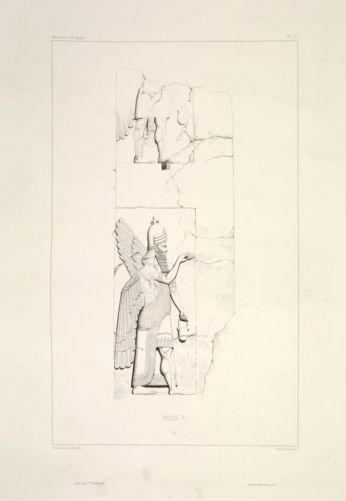 An illustration from Monument de Ninive, découvert et décrit par M.P.E. Botta; mesuré et dessiné par M.E. Flandin. Ouvrage publié par ordre du gouvernement sous les auspices de M. le ministre de l'intérieur et sous la direction d'une commission de l'Institut, 1849, leaf 29