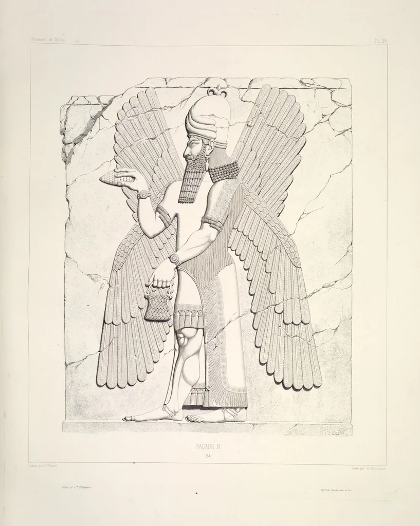 An illustration from Monument de Ninive, découvert et décrit par M.P.E. Botta; mesuré et dessiné par M.E. Flandin. Ouvrage publié par ordre du gouvernement sous les auspices de M. le ministre de l'intérieur et sous la direction d'une commission de l'Institut, 1849, leaf 30