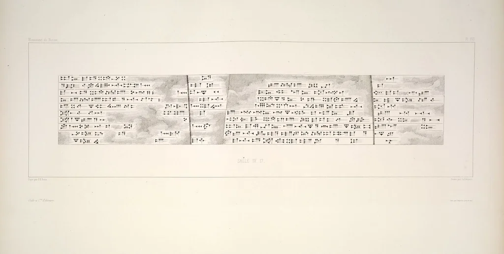 An illustration from Monument de Ninive, découvert et décrit par M.P.E. Botta; mesuré et dessiné par M.E. Flandin. Ouvrage publié par ordre du gouvernement sous les auspices de M. le ministre de l'intérieur et sous la direction d'une commission de l'Institut, 1849, leaf 301