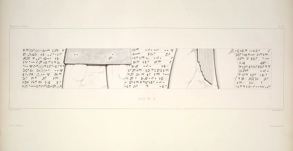 An illustration from Monument de Ninive, découvert et décrit par M.P.E. Botta; mesuré et dessiné par M.E. Flandin. Ouvrage publié par ordre du gouvernement sous les auspices de M. le ministre de l'intérieur et sous la direction d'une commission de l'Institut, 1849, leaf 337