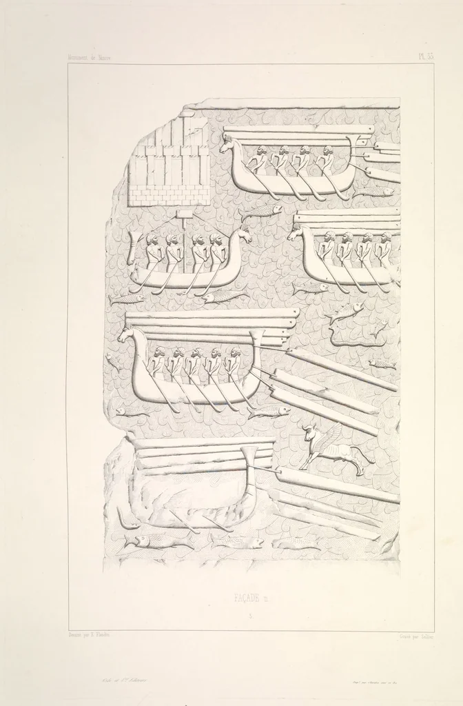 An illustration from Monument de Ninive, découvert et décrit par M.P.E. Botta; mesuré et dessiné par M.E. Flandin. Ouvrage publié par ordre du gouvernement sous les auspices de M. le ministre de l'intérieur et sous la direction d'une commission de l'Institut, 1849, leaf 35