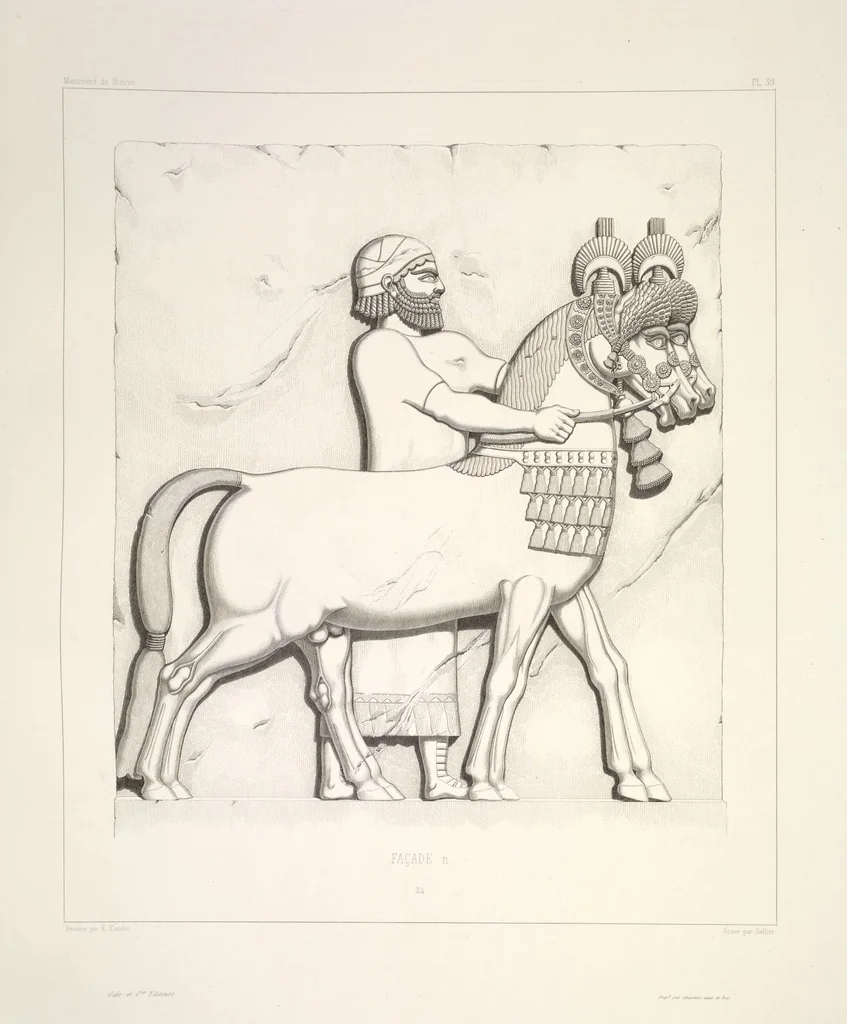 An illustration from Monument de Ninive, découvert et décrit par M.P.E. Botta; mesuré et dessiné par M.E. Flandin. Ouvrage publié par ordre du gouvernement sous les auspices de M. le ministre de l'intérieur et sous la direction d'une commission de l'Institut, 1849, leaf 41