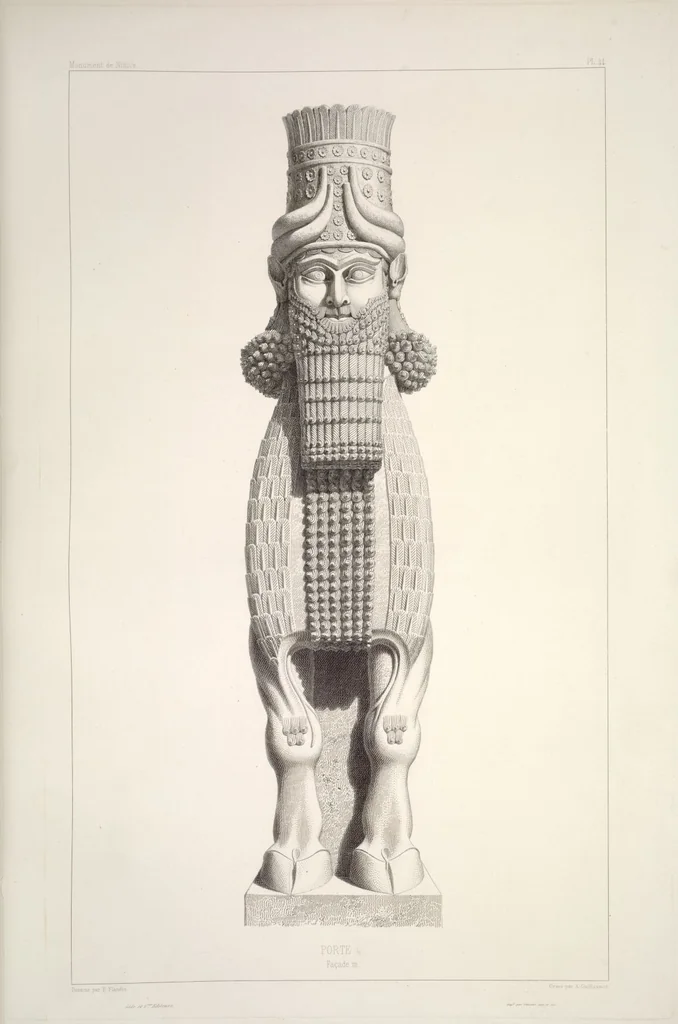 An illustration from Monument de Ninive, découvert et décrit par M.P.E. Botta; mesuré et dessiné par M.E. Flandin. Ouvrage publié par ordre du gouvernement sous les auspices de M. le ministre de l'intérieur et sous la direction d'une commission de l'Institut, 1849, leaf 46