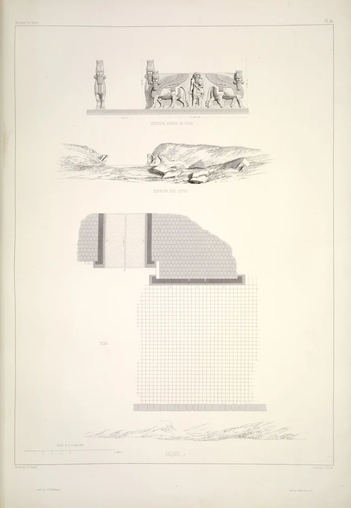An illustration from Monument de Ninive, découvert et décrit par M.P.E. Botta; mesuré et dessiné par M.E. Flandin. Ouvrage publié par ordre du gouvernement sous les auspices de M. le ministre de l'intérieur et sous la direction d'une commission de l'Institut, 1849, leaf 48