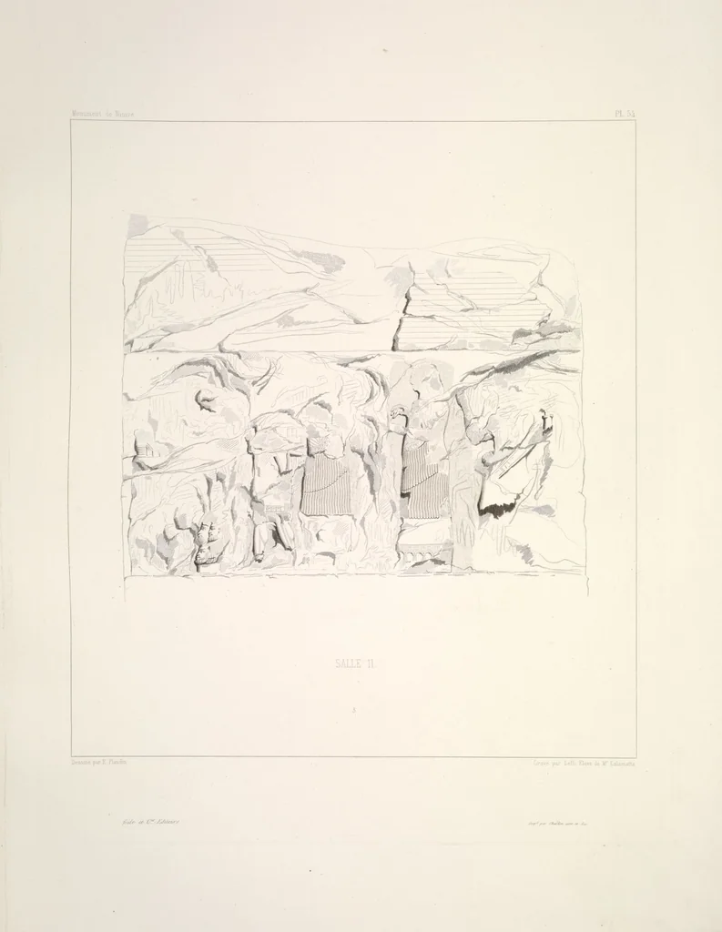 An illustration from Monument de Ninive, découvert et décrit par M.P.E. Botta; mesuré et dessiné par M.E. Flandin. Ouvrage publié par ordre du gouvernement sous les auspices de M. le ministre de l'intérieur et sous la direction d'une commission de l'Institut, 1849, leaf 56