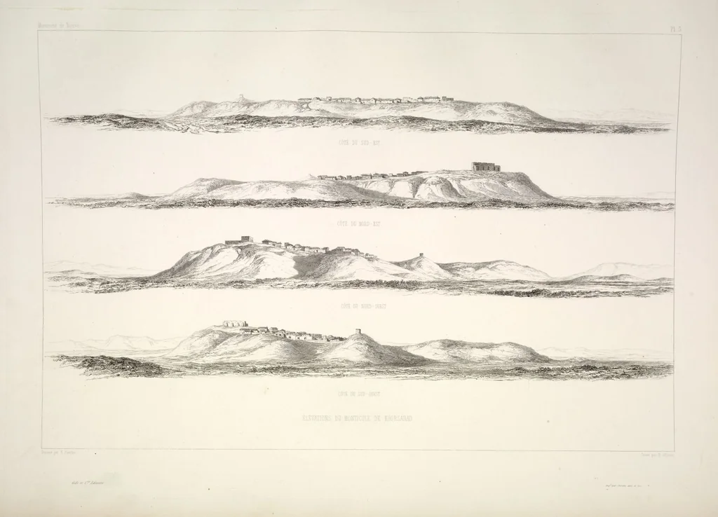 An illustration from Monument de Ninive, découvert et décrit par M.P.E. Botta; mesuré et dessiné par M.E. Flandin. Ouvrage publié par ordre du gouvernement sous les auspices de M. le ministre de l'intérieur et sous la direction d'une commission de l'Institut, 1849, leaf 6