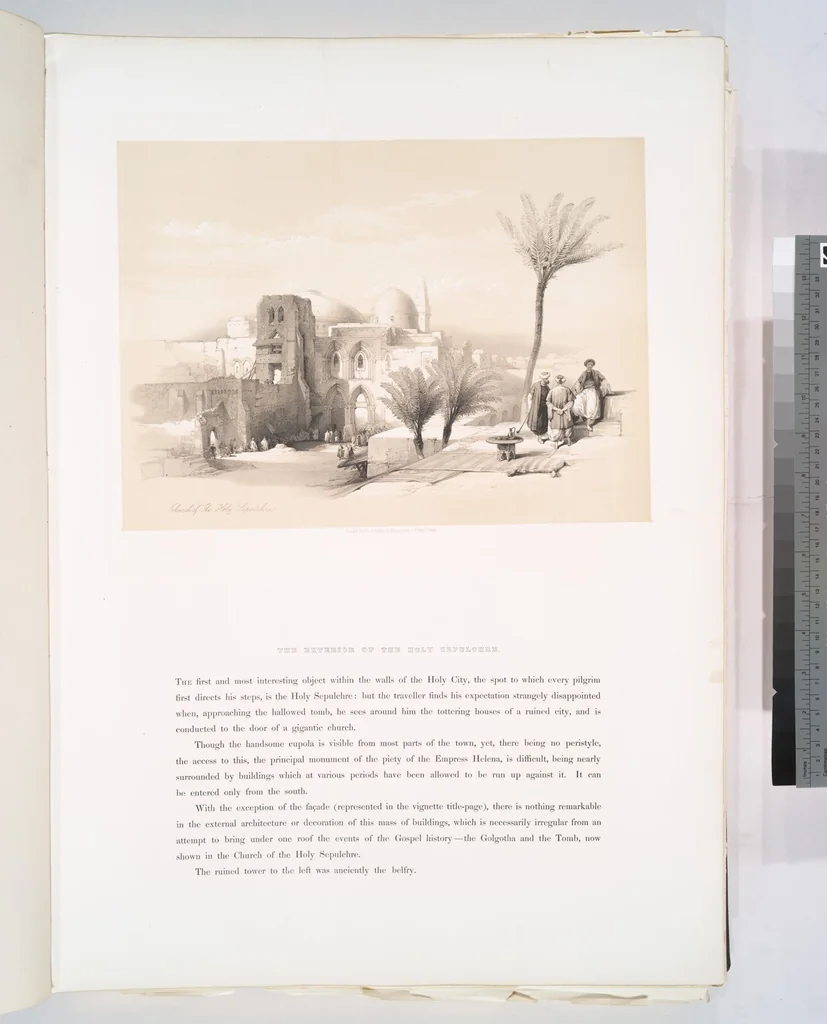 An illustration from The Holy Land, Syria, Idumea, Arabia, Egypt and Nubia. From drawings made on the spot by David Roberts ... With historical descriptions by the Revd. George Croly ... Lithographed by Louis Haghe, 1842, leaf 12