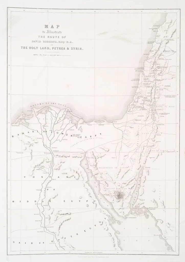 An illustration from The Holy Land, Syria, Idumea, Arabia, Egypt and Nubia. From drawings made on the spot by David Roberts ... With historical descriptions by the Revd. George Croly ... Lithographed by Louis Haghe, 1842, leaf 126