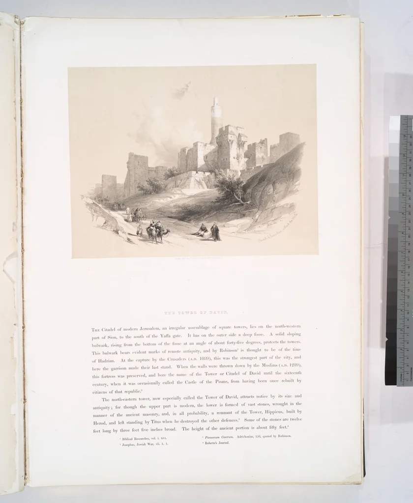 An illustration from The Holy Land, Syria, Idumea, Arabia, Egypt and Nubia. From drawings made on the spot by David Roberts ... With historical descriptions by the Revd. George Croly ... Lithographed by Louis Haghe, 1842, leaf 14
