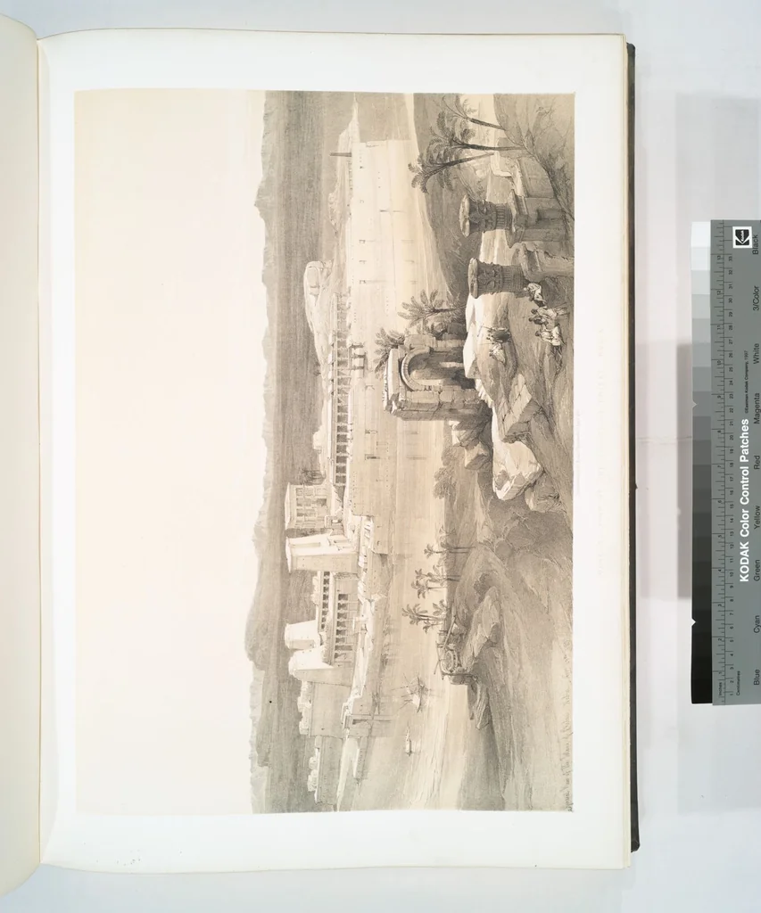 An illustration from The Holy Land, Syria, Idumea, Arabia, Egypt and Nubia. From drawings made on the spot by David Roberts ... With historical descriptions by the Revd. George Croly ... Lithographed by Louis Haghe, 1842, leaf 153