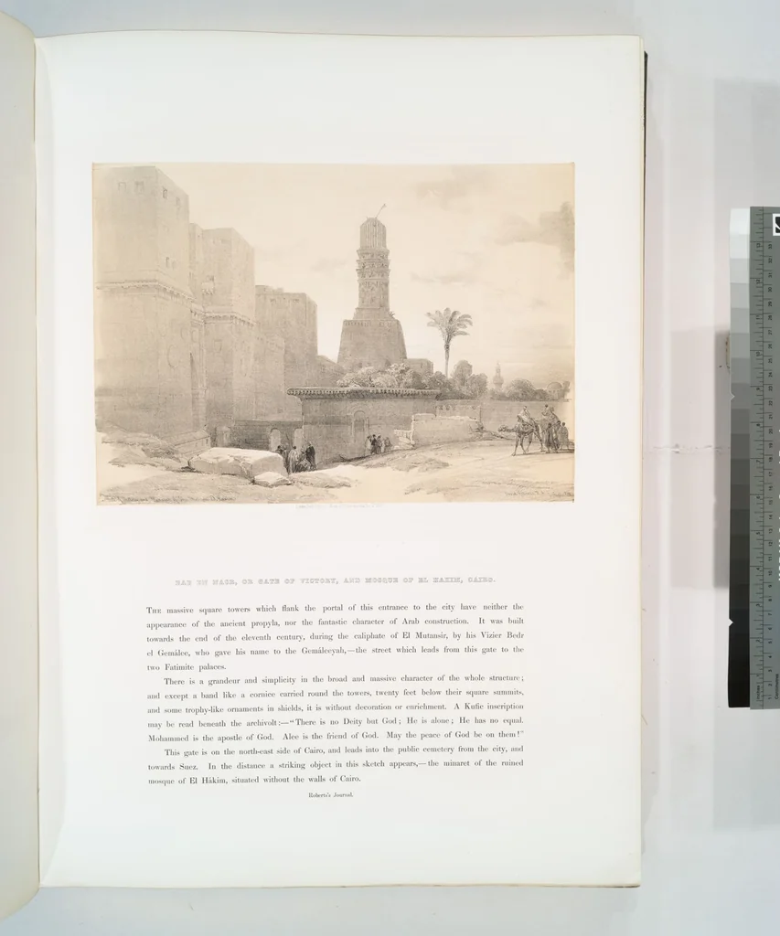 An illustration from The Holy Land, Syria, Idumea, Arabia, Egypt and Nubia. From drawings made on the spot by David Roberts ... With historical descriptions by the Revd. George Croly ... Lithographed by Louis Haghe, 1842, leaf 217