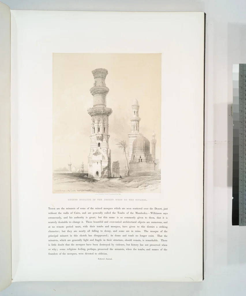An illustration from The Holy Land, Syria, Idumea, Arabia, Egypt and Nubia. From drawings made on the spot by David Roberts ... With historical descriptions by the Revd. George Croly ... Lithographed by Louis Haghe, 1842, leaf 221