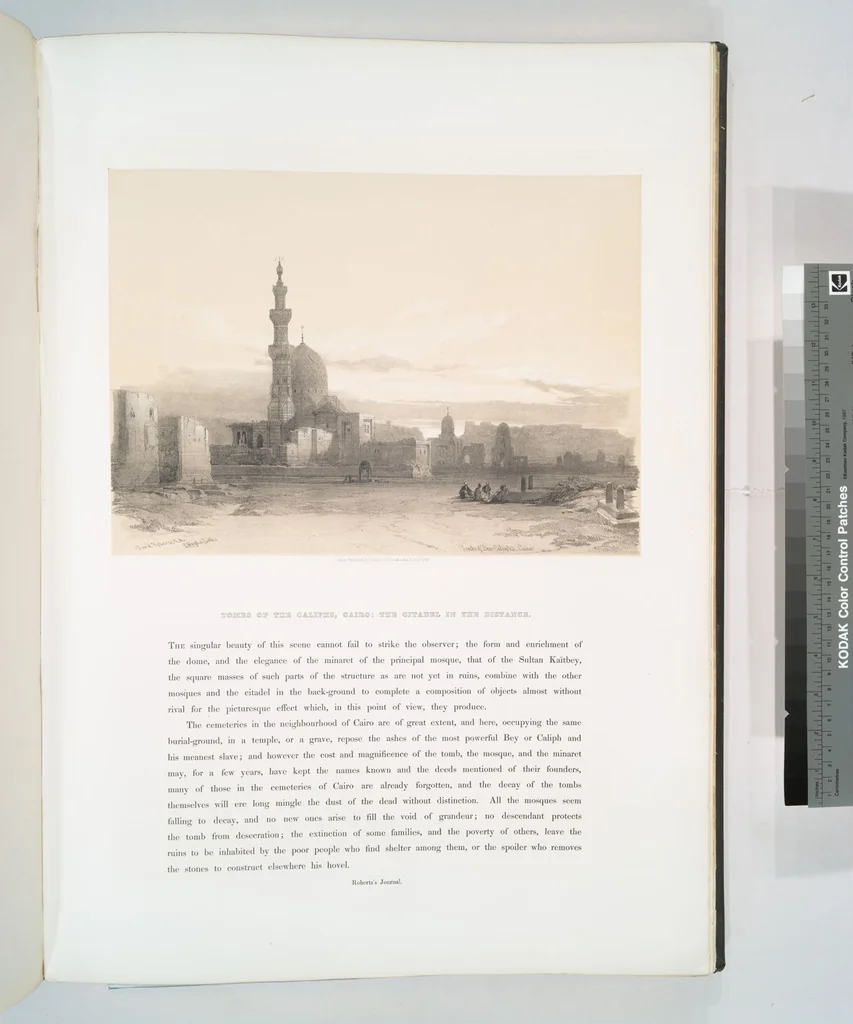 An illustration from The Holy Land, Syria, Idumea, Arabia, Egypt and Nubia. From drawings made on the spot by David Roberts ... With historical descriptions by the Revd. George Croly ... Lithographed by Louis Haghe, 1842, leaf 225