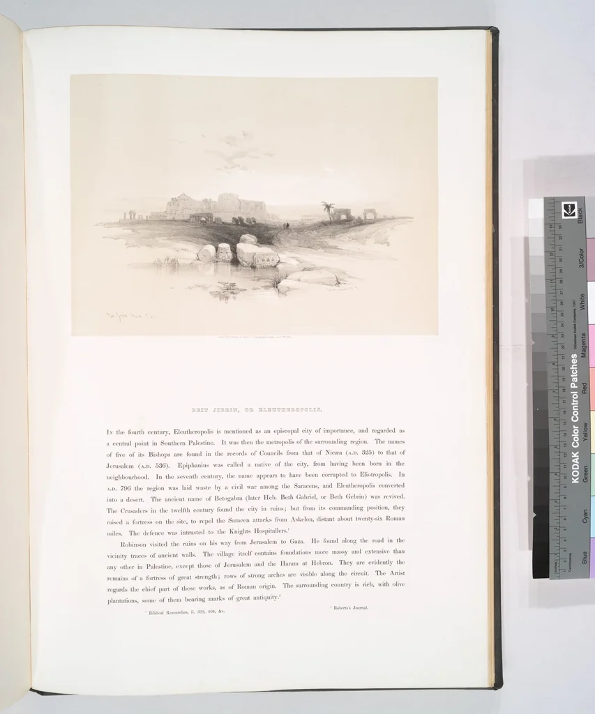 An illustration from The Holy Land, Syria, Idumea, Arabia, Egypt and Nubia. From drawings made on the spot by David Roberts ... With historical descriptions by the Revd. George Croly ... Lithographed by Louis Haghe, 1842, leaf 55