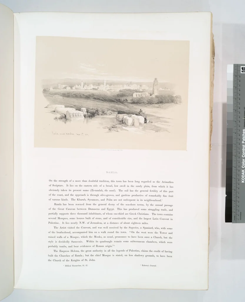 An illustration from The Holy Land, Syria, Idumea, Arabia, Egypt and Nubia. From drawings made on the spot by David Roberts ... With historical descriptions by the Revd. George Croly ... Lithographed by Louis Haghe, 1842, leaf 65