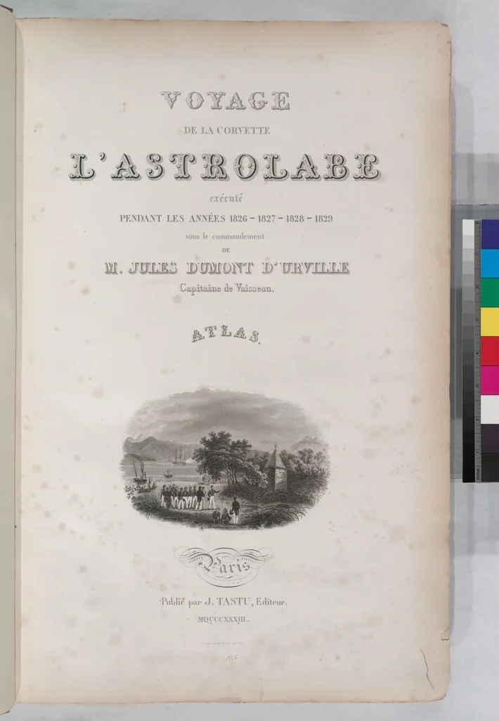An illustration from Voyage de la corvette l'Astrolabe exécuté par ordre du roi, pendant les années 1826-1827-1828-1829, sous le commandement de M. J. Dumont d'Urville, 1830, leaf 1