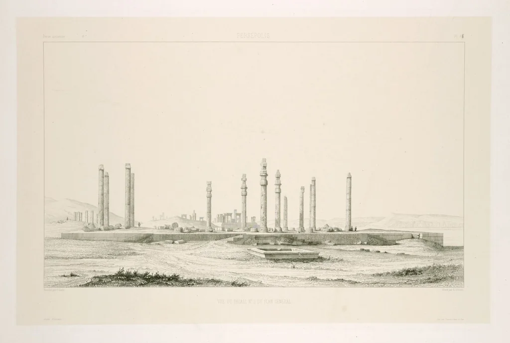 An illustration from Voyage en Perse de mm. Eugène Flandin, peintre, et Pascal Coste, architecte, entrepris par ordre de m. le ministre des affaires étrangères, d'après les instructions dressées par l'Institut. Publié sous les auspices de m. le ministre de l'intérieur, 1851, leaf 100