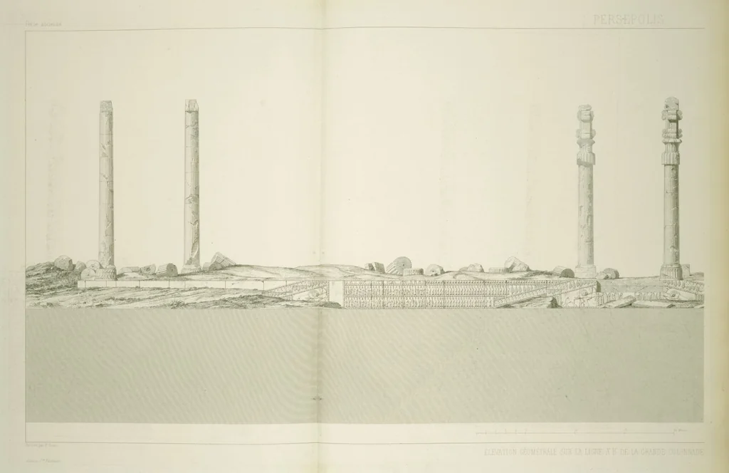 An illustration from Voyage en Perse de mm. Eugène Flandin, peintre, et Pascal Coste, architecte, entrepris par ordre de m. le ministre des affaires étrangères, d'après les instructions dressées par l'Institut. Publié sous les auspices de m. le ministre de l'intérieur, 1851, leaf 103