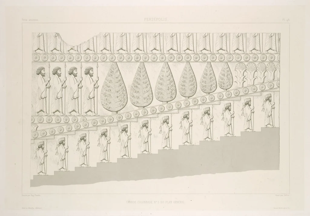 An illustration from Voyage en Perse de mm. Eugène Flandin, peintre, et Pascal Coste, architecte, entrepris par ordre de m. le ministre des affaires étrangères, d'après les instructions dressées par l'Institut. Publié sous les auspices de m. le ministre de l'intérieur, 1851, leaf 110