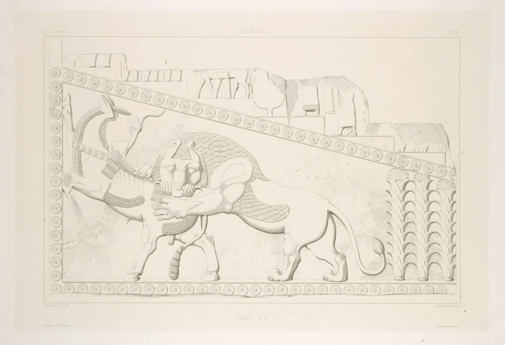 An illustration from Voyage en Perse de mm. Eugène Flandin, peintre, et Pascal Coste, architecte, entrepris par ordre de m. le ministre des affaires étrangères, d'après les instructions dressées par l'Institut. Publié sous les auspices de m. le ministre de l'intérieur, 1851, leaf 114
