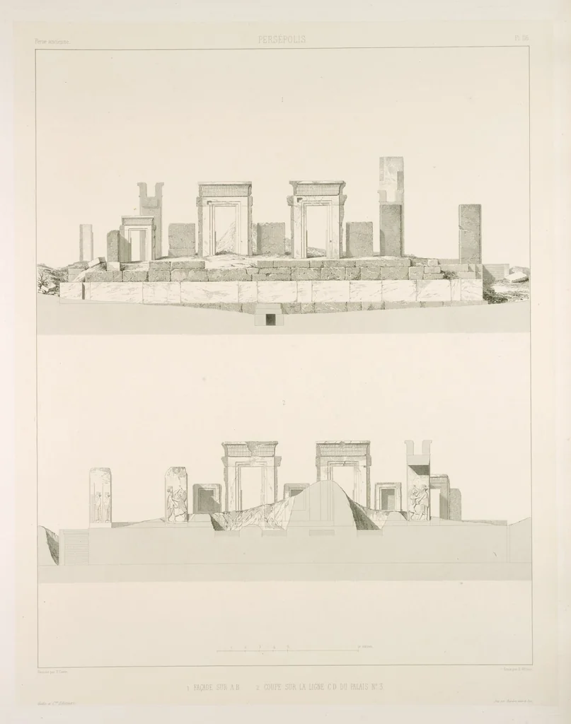 An illustration from Voyage en Perse de mm. Eugène Flandin, peintre, et Pascal Coste, architecte, entrepris par ordre de m. le ministre des affaires étrangères, d'après les instructions dressées par l'Institut. Publié sous les auspices de m. le ministre de l'intérieur, 1851, leaf 128