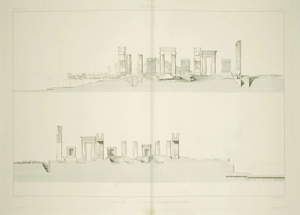 An illustration from Voyage en Perse de mm. Eugène Flandin, peintre, et Pascal Coste, architecte, entrepris par ordre de m. le ministre des affaires étrangères, d'après les instructions dressées par l'Institut. Publié sous les auspices de m. le ministre de l'intérieur, 1851, leaf 129
