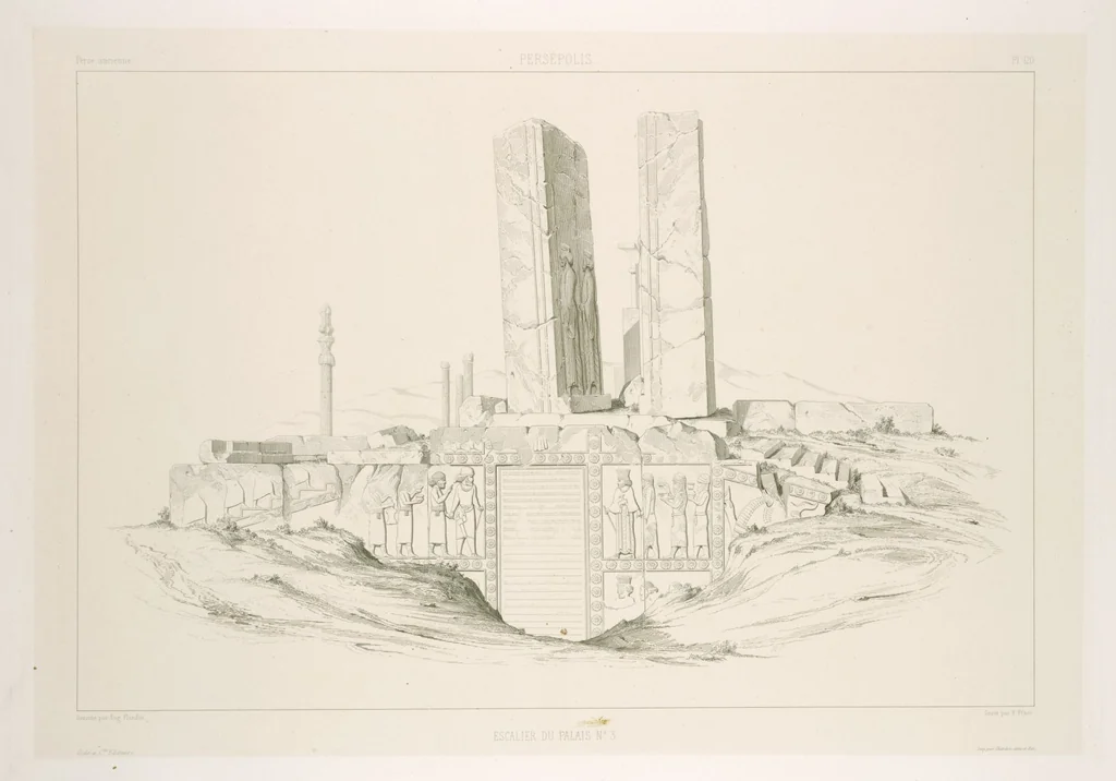 An illustration from Voyage en Perse de mm. Eugène Flandin, peintre, et Pascal Coste, architecte, entrepris par ordre de m. le ministre des affaires étrangères, d'après les instructions dressées par l'Institut. Publié sous les auspices de m. le ministre de l'intérieur, 1851, leaf 132